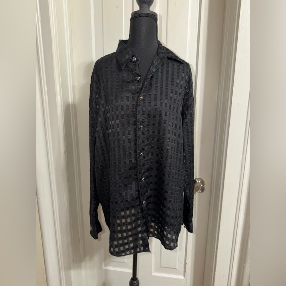 Virgola Italia women's size medium Black Sheer Checkered Shirt swim cover shirt